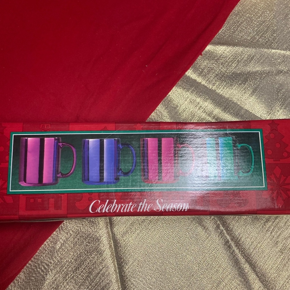 NIB Celebrate the Season Set of Four Metallic Mugs